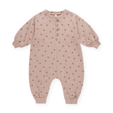 Quincy Mae Relaxed Fleece Romper ~ Polka Dots/Mauve