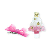 Lilies & Roses Christmas Tree & Bowtie Clip Set ~ Pink