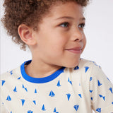 Petit Bateau Boys s/s Boat Print Tee ~ Cream/Blue