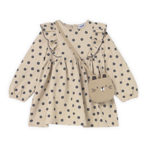 Mayoral Baby Girl Polka Dot Frill Dress w/ Bag ~ Tapioca