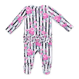 Angel Dear 2 Way Zipper Ruffle Back Footie ~ Cabbage Rose Stripe