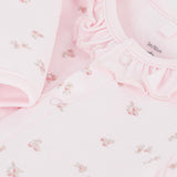 Petit Bateau Front Snap Floral Print Footie w/ Ruffle Collar ~ Pink