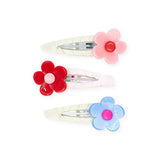 Lilies & Roses Vania Satin Blue, Red & Light Pink Flower Hair Clips Set