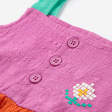 Bobo Choses Baby Pixel Daisy Color Block Woven Dress ~ Orange/Fuchsia