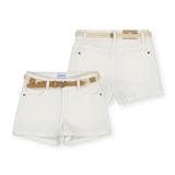 Mayoral Girls Basic Twill Shorts w/ Belt ~ White