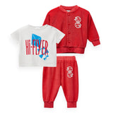 Wynken Baby Terry Jacket, Tee & Joggers Set ~ Red/White