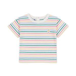 Petit Bateau Baby Multi Striped s/s Tee w/ Ice Cream Patch & Shorts Set ~ White Multi/Blue