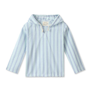 Me & Henry St. Ives Gauze Hooded Top ~ Chambray/Blue Stripe