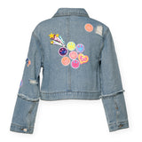 Hannah Banana Vintage Jean Jacket w/ Sequin Patches ~ Stonewash