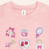 Huxbaby Ballerina Hux Embroidered l/s T-Shirt & Dreamy Denim Cherry Paperbag Pants Set ~ Vintage Pink/Denim Multi