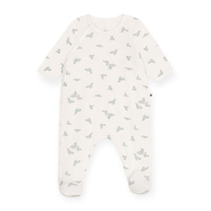 Petit Bateau Side Snap Seal Print Footie ~ White/Green