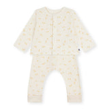 Petit Bateau Little Chicks Print Cardigan & Pants Set ~ Cream/Yellow
