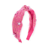 Bari Lynn Star Print Tulle Knot Headband w/ Crystal Star Charms