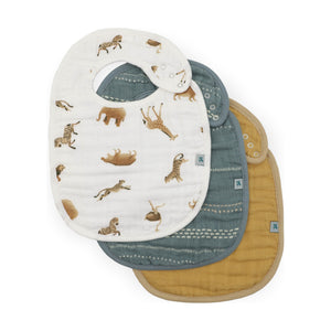 Little Unicorn Organic Cotton Muslin Classic Bib 3 Pack ~ Animal Crackers