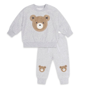Huxbaby Furry Huxbear Sweatshirt & Sweatpants Set ~ Grey Marle
