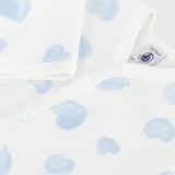 Petit Bateau Front Snap Heart Print Brushed Fleece Footie ~ White/Blue