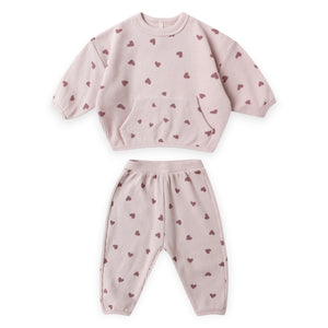 Quincy Mae Waffle Slouch Lounge Set ~ Hearts/Lilac