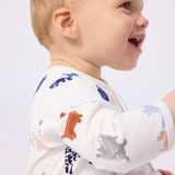 Petit Bateau Front Snap Dogs Print Footie ~ White Multi