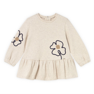 Mayoral Baby Girl Flowers Dress ~ Heathered Sand/Navy