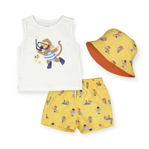 Mayoral Baby Boy Tank, Swim Trunks & Hat Set ~ Scuba Monkey