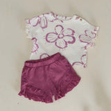 Play Up Baby Floral T-Shirt & Shorts w/ Frills Set ~ Off White/Magenta