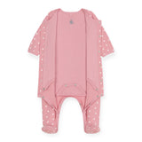 Petit Bateau Front Snap Heart Print Footie w/ Attached Bodysuit ~ Pink/White