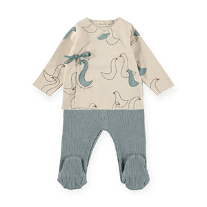 Babyclic Printed Kimono Top & Ribbed Pants Set ~ Goose/Ciel