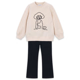 Mayoral Girls Crystal Embellished Dog Sweatshirt & Flare Leggings Set 7-12 ~ Natural/Black