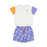 Mayoral Baby Boy T-Shirt & Swim Trunks Set ~ White/Lilac
