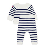 Petit Bateau Knit Striped Sweater & Pants Set ~ White/Navy