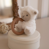 Elegant Baby Plush Lamb Wooden Ring Rattle