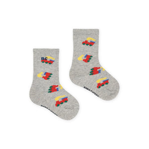 Bobo Choses Baby Choo Choo Print Long Socks ~ Light Heather Grey