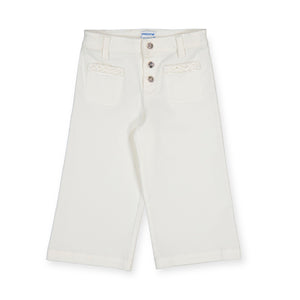 Mayoral Girls Wide Leg Twill Trousers 7-12 ~ Natural