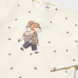 Mayoral Baby Girl Cat Friend l/s T-Shirt & Ribbed Velour Pants Set ~ Natural/Navy