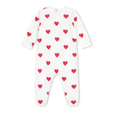 Petit Bateau Front Snap Heart Print Footie ~ White/Red