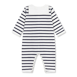 Petit Bateau l/s Striped Romper w/ Sailor Collar ~ White/Navy