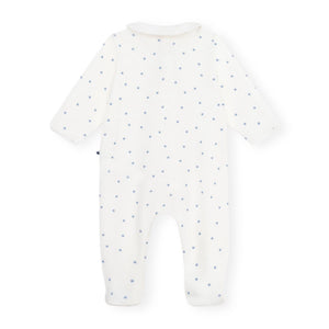 Petit Bateau Front Zip Star Print Footie ~ White/Blue
