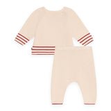 Petit Bateau Knit Striped Detail Sweater & Pants Set ~ Cream/Red