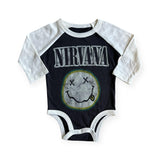 Rowdy Sprout Nirvana Smiley Raglan l/s Onesie ~ Vintage Black/White