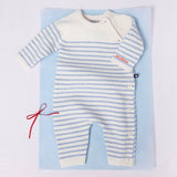 Petit Bateau Knit Striped Romper ~ Cream/Blue