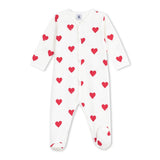 Petit Bateau Front Snap Heart Print Footie ~ White/Red
