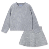 Mayoral Girls Knit Sweater & Skirt Set w/ Pearls 7-12 ~ Mixed Grey