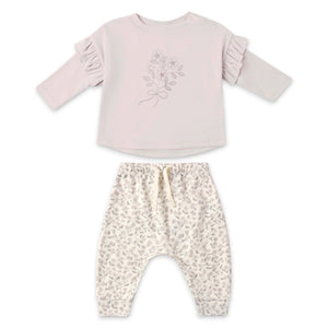 Quincy Mae Fleur l/s Ruffle Tee & Floret Drawstring Pants Set ~ Lilac/Ivory
