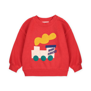 Bobo Choses Baby Choo Choo Sweatshirt & Quilted Joggers Set ~ Red/Light Heather Grey