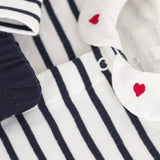 Petit Bateau Heart Collar Striped l/s Dress & Leggings Set ~ White/Navy