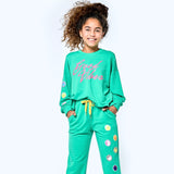 Hannah Banana Good Vibes Sweatshirt & Sequin Applique Joggers 7-12 Set ~ Green