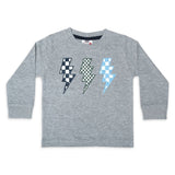 Mish Checkered Bolts l/s Tee ~ Heather Grey/Dusty Blue