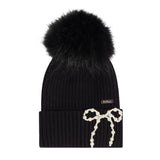 Bari Lynn Pearl Bow Hat w/ Fur Pom