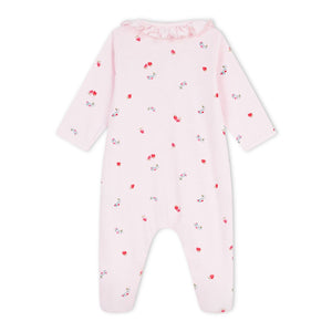 Petit Bateau Front Snap Berry Print Footie w/ Ruffle Collar ~ Pink Multi