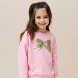 Petite Hailey Nyla Sequin Bow Sweatshirt & Star Patch Leggings Set ~ Pink